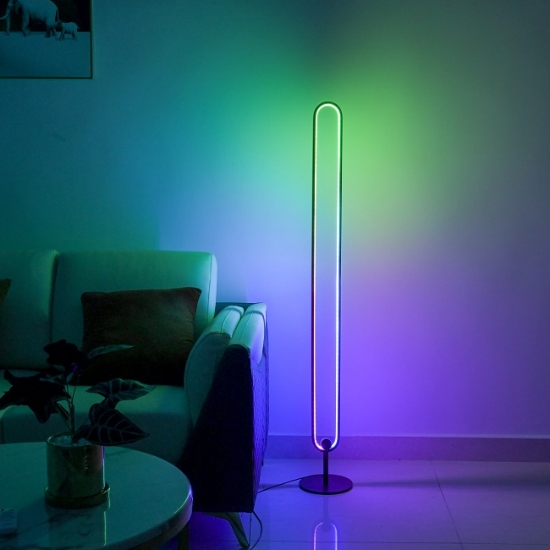 Picture of Colorful Circle modern designer night light led RGB corner floor lamp standing Nordic arc floor lamp for bedroom.
